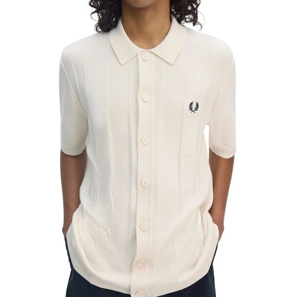 Fred Perry Men's Short Sleeve Button Front Cotton Knit Polo Shirt K9727 Ecru - Picture 1 of 5